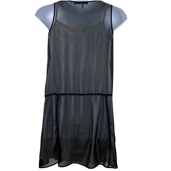 Mado Et Les Autres 44 Dress Sleeveless Black White Layered Feather Graphic Sheer - Picture 5 of 9